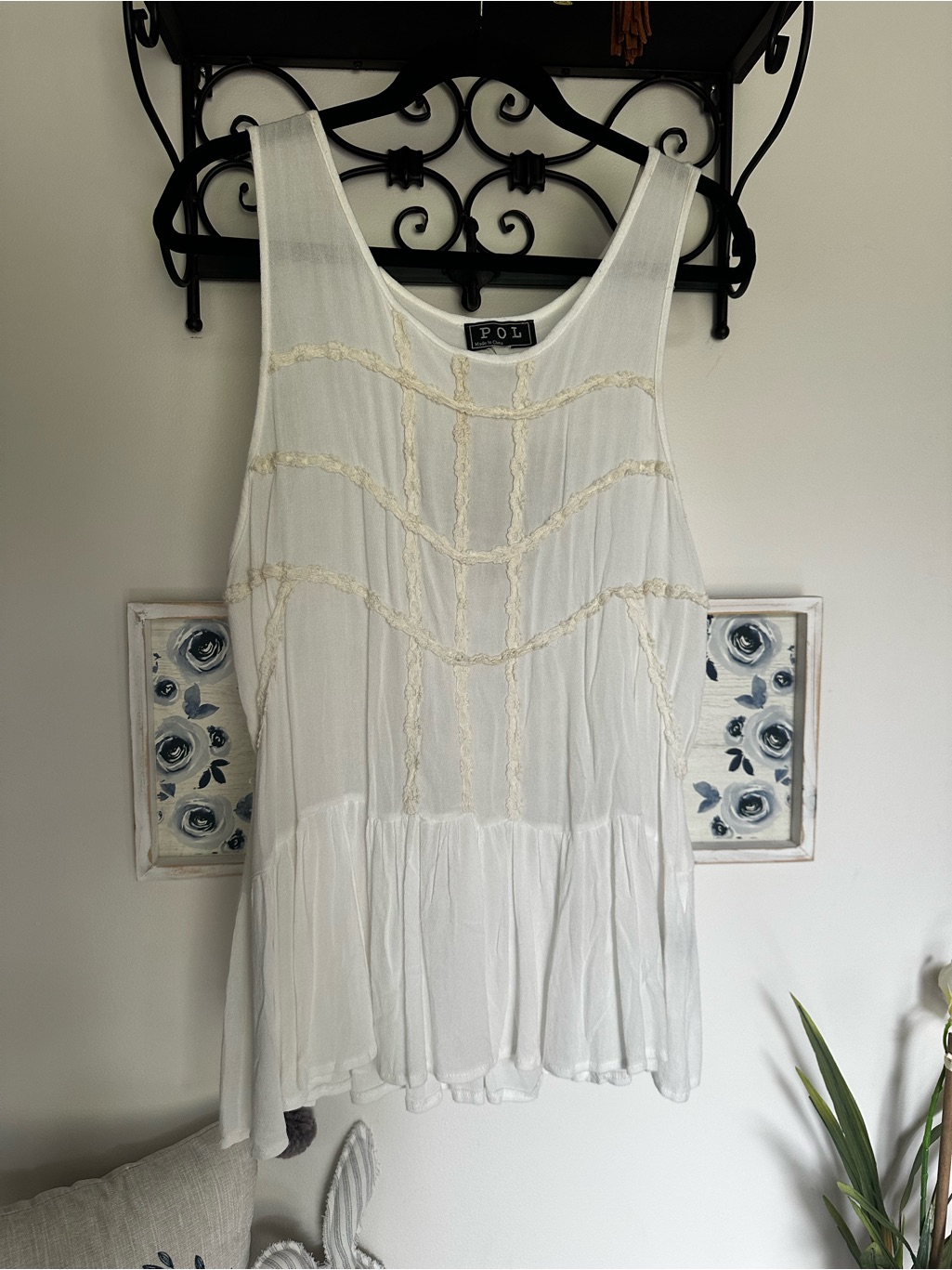 Pol White Lace-Trim Peplum Tank Top